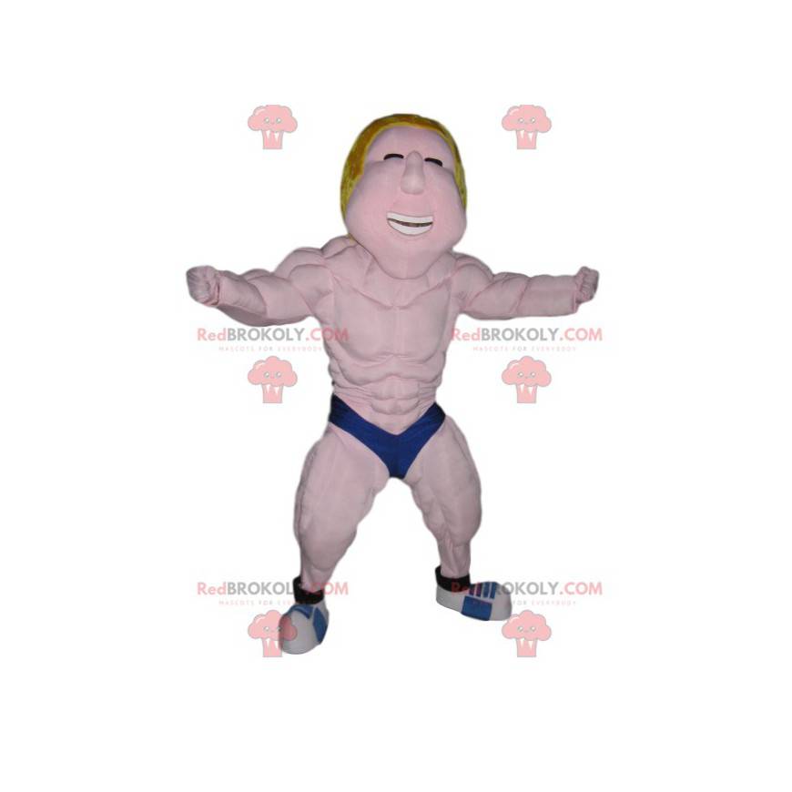 Mascote loiro de lutador com boxer azul - Redbrokoly.com Mascote loiro de lutador com boxer azul - Redbrokoly.com