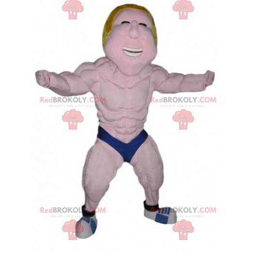 Blond brytermaskot med en blå bokser - Redbrokoly.com