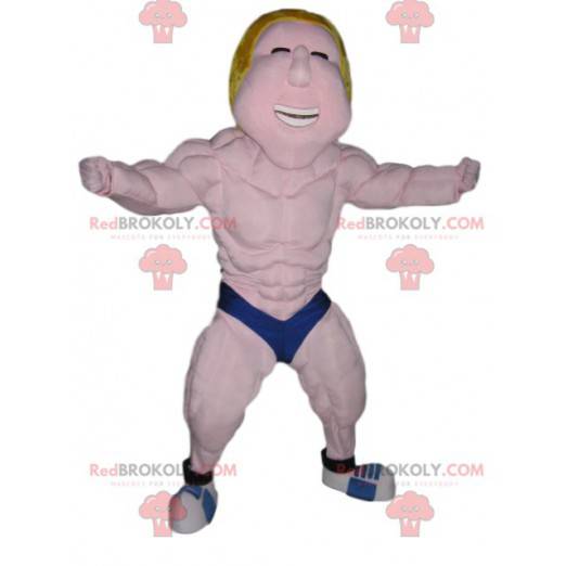 Mascotte del lottatore biondo con un pugile blu - Redbrokoly.com