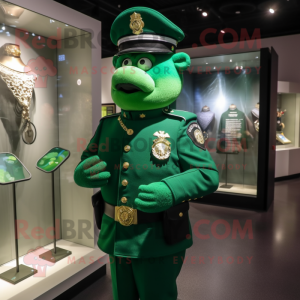 Grön polis maskot kostym...