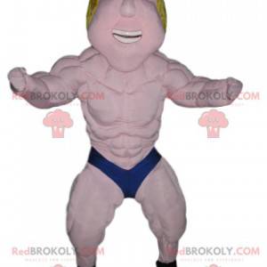 Blond wrestler mascot with a blue boxer - Redbrokoly.com