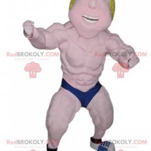Blond brytermaskot med en blå bokser - Redbrokoly.com