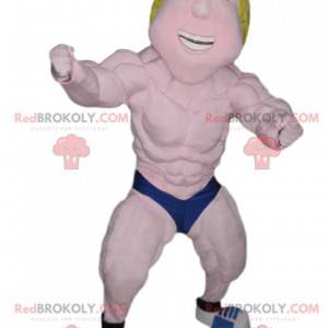 Blondes Wrestler-Maskottchen mit einem blauen Boxer -