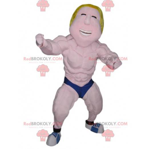 Blondes Wrestler-Maskottchen mit einem blauen Boxer -