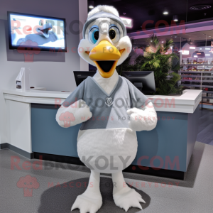 Gray Swans mascot costume character dressed with a Sweatshirt and Headbands