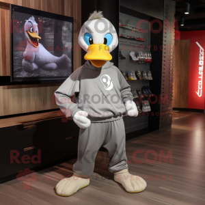 Gray Swans mascot costume character dressed with a Sweatshirt and Headbands