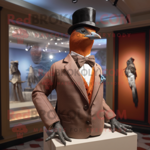 Brown Passenger Pigeon mascot costume character dressed with a Tuxedo and Necklaces