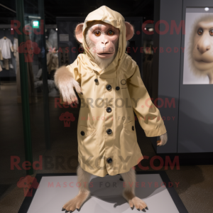 Cream Capuchin Monkey mascot costume character dressed with a Raincoat and Shoe clips