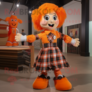 Orange Irish Dancer mascot costume character dressed with a Flannel Shirt and Ties
