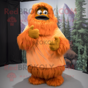 Orange Sasquatch mascot costume character dressed with a Wrap Skirt and Mittens
