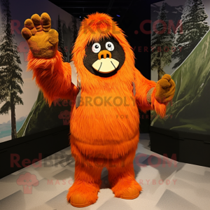 Orange Sasquatch mascot costume character dressed with a Wrap Skirt and Mittens
