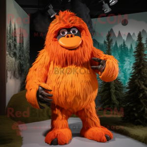 Orange Sasquatch mascot costume character dressed with a Wrap Skirt and Mittens