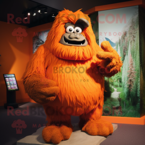 Orange Sasquatch mascot costume character dressed with a Wrap Skirt and Mittens