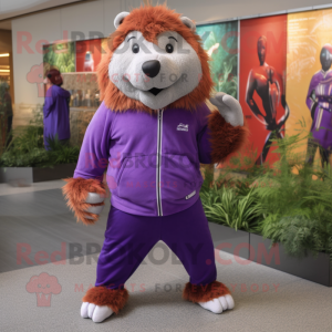 Purple Beaver mascot costume character dressed with a Joggers and Earrings