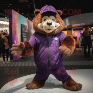 Purple Beaver mascot costume character dressed with a Joggers and Earrings