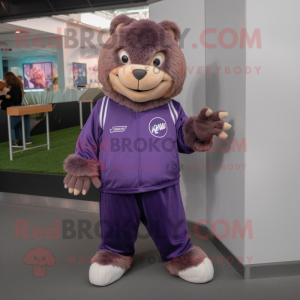 Purple Beaver mascot costume character dressed with a Joggers and Earrings