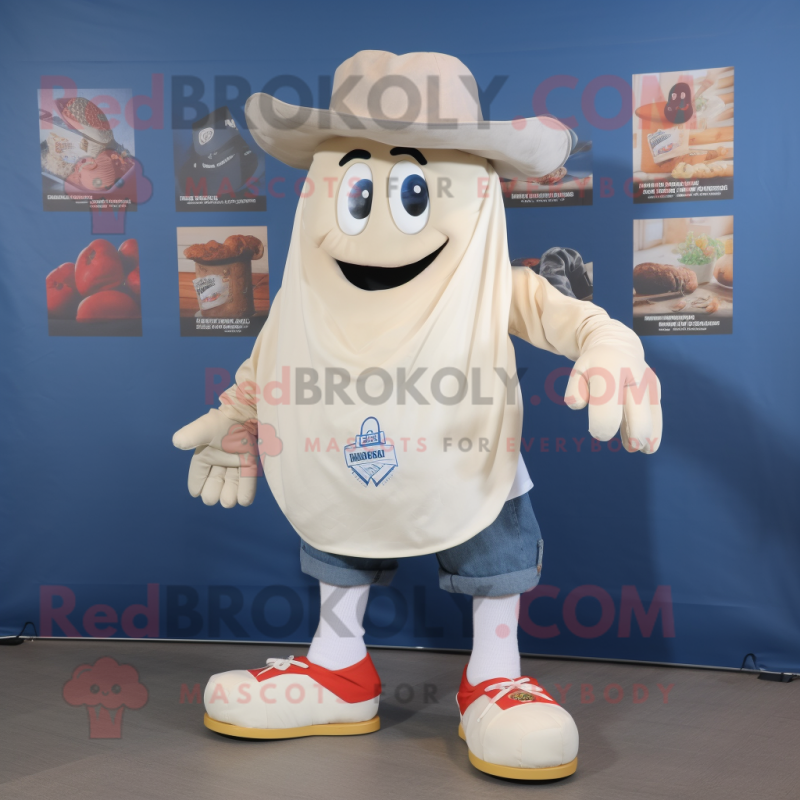 Cream Goulash mascot costume character dressed with a Denim Shorts and Anklets Cream Goulash mascot costume character dressed with a Denim Shorts and Anklets