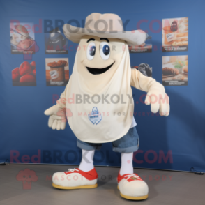 Cream Goulash mascot costume character dressed with a Denim Shorts and Anklets