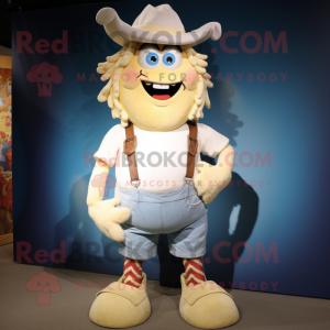 Cream Goulash mascot costume character dressed with a Denim Shorts and Anklets