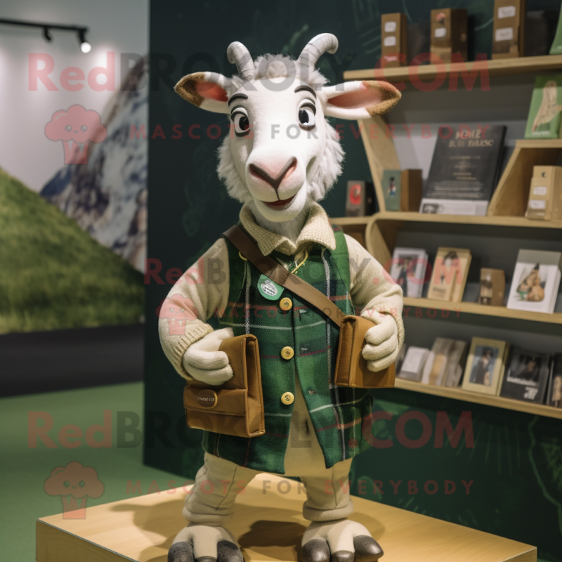 Olive Goat mascot costume character dressed with a Cardigan and Belts Olive Goat mascot costume character dressed with a Cardigan and Belts