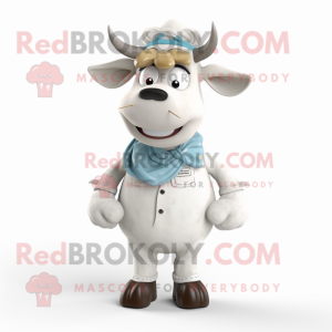 White Beef Stroganoff mascot costume character dressed with a Dungarees and Pocket squares