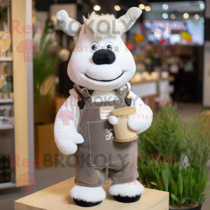 White Beef Stroganoff mascot costume character dressed with a Dungarees and Pocket squares