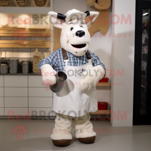 White Beef Stroganoff mascot costume character dressed with a Dungarees and Pocket squares