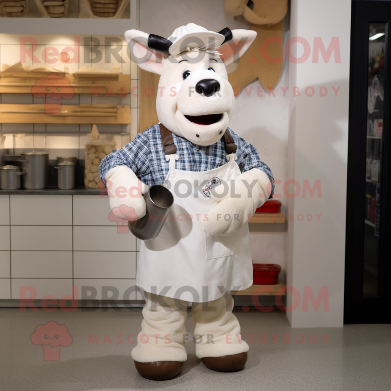 White Beef Stroganoff mascot costume character dressed with a Dungarees and Pocket squares White Beef Stroganoff mascot costume character dressed with a Dungarees and Pocket squares