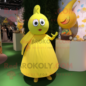 Lemon Yellow Shakshuka mascot costume character dressed with a Circle Skirt and Handbags