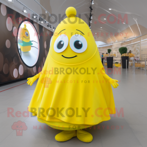 Lemon Yellow Shakshuka mascot costume character dressed with a Circle Skirt and Handbags