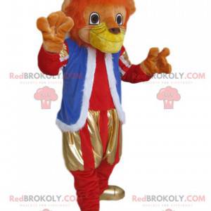 Mascote leão com roupa e coroa de ouro - Redbrokoly.com