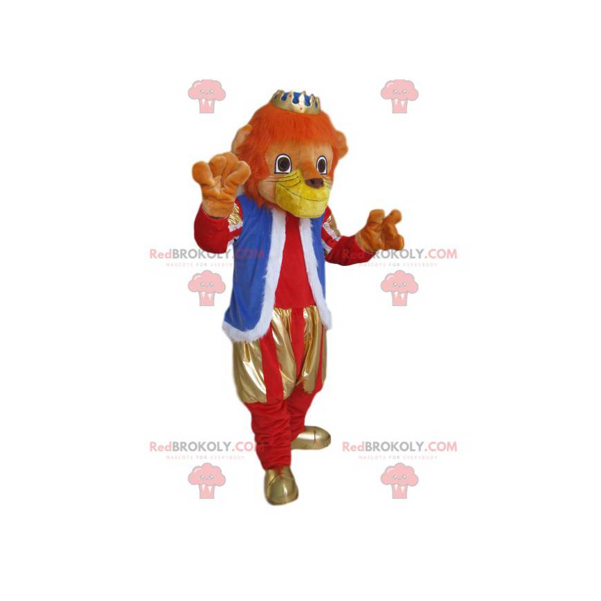 Lion maskot med et tøj og en gylden krone - Redbrokoly.com