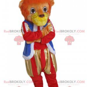 Mascote leão com roupa e coroa de ouro - Redbrokoly.com