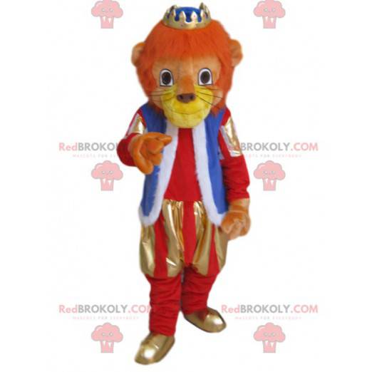 Mascote leão com roupa e coroa de ouro - Redbrokoly.com