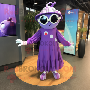 Lavender Juggle mascot costume character dressed with a Circle Skirt and Sunglasses