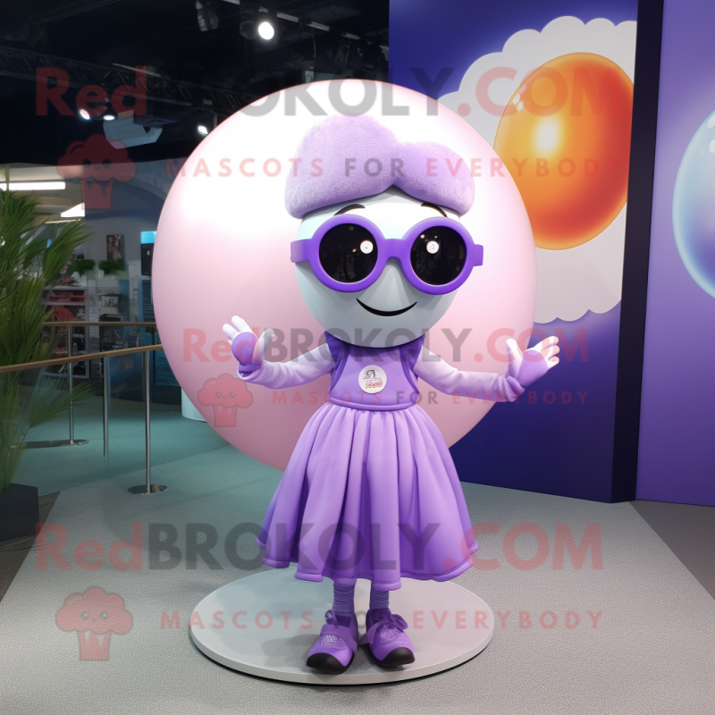 Lavender Juggle mascot costume character dressed with a Circle Skirt and Sunglasses Lavender Juggle mascot costume character dressed with a Circle Skirt and Sunglasses