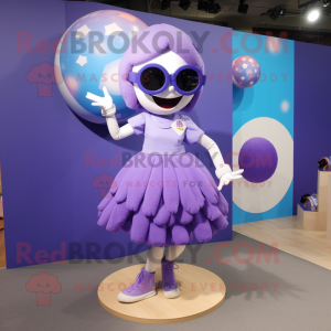 Lavender Juggle mascot costume character dressed with a Circle Skirt and Sunglasses