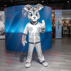 Silver Gazelle mascot costume character dressed with a Sweatshirt and Rings