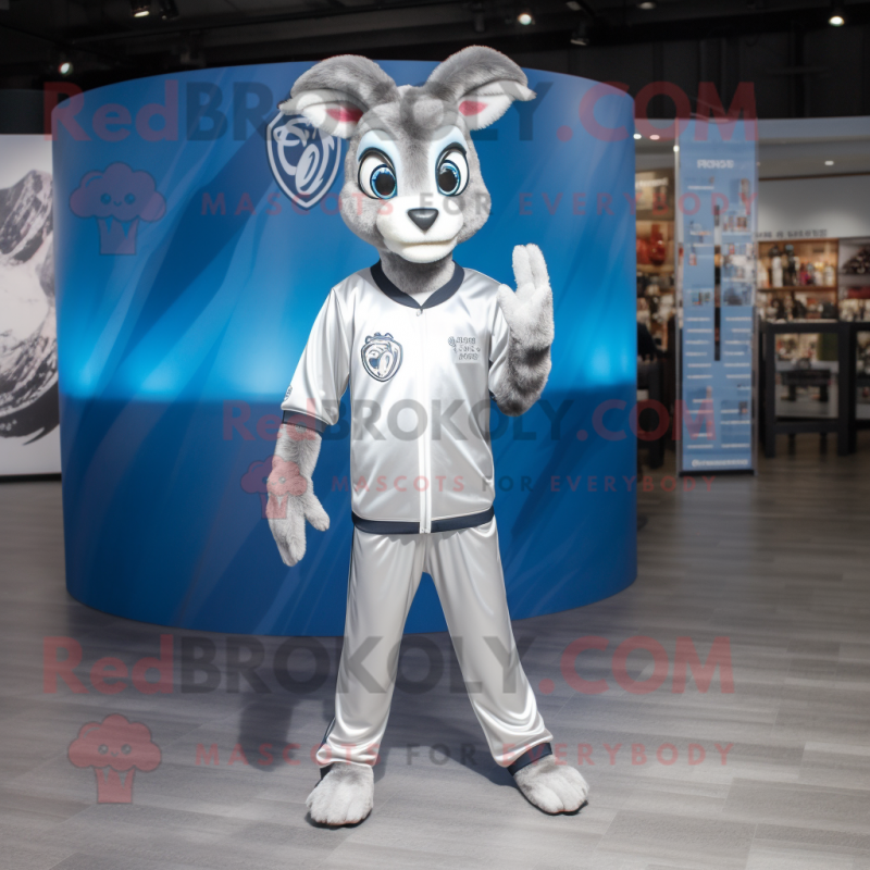 Silver Gazelle mascot costume character dressed with a Sweatshirt and Rings Silver Gazelle mascot costume character dressed with a Sweatshirt and Rings
