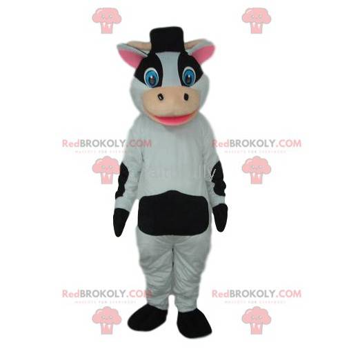 Mascote vaca preto e branco com um chapéu - Redbrokoly.com