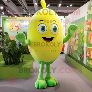 Yellow Green Bean mascot costume character dressed with a Playsuit and Hairpins