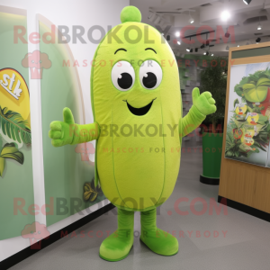 Yellow Green Bean mascot costume character dressed with a Playsuit and Hairpins