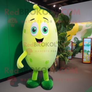 Yellow Green Bean mascot costume character dressed with a Playsuit and Hairpins