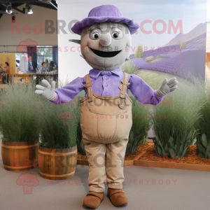 Lavender Scarecrow mascot costume character dressed with a Tank Top and Tie pins