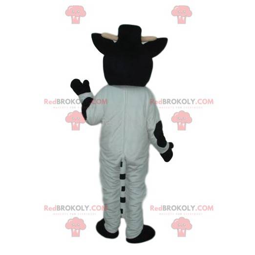 Svart och vit ko-maskot med hatt - Redbrokoly.com