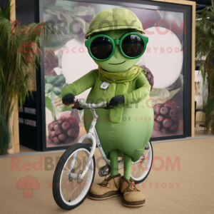 Olive Unicyclist mascot costume character dressed with a Cover-up and Sunglasses