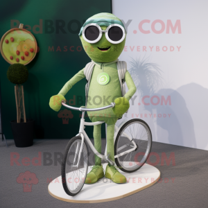 Olive Unicyclist mascot costume character dressed with a Cover-up and Sunglasses