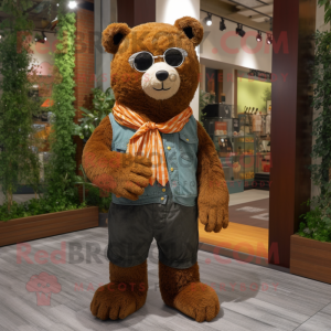 Brown Bear mascot costume character dressed with a Shorts and Eyeglasses