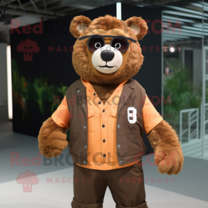 Brown Bear mascot costume character dressed with a Shorts and Eyeglasses