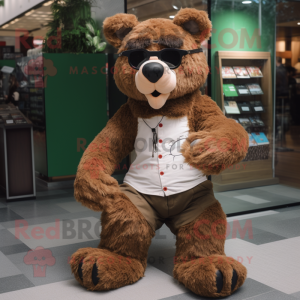 Brown Bear mascot costume character dressed with a Shorts and Eyeglasses